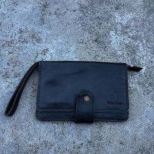 J. Peterman Company leather clutch travel organizer bag black wristlet